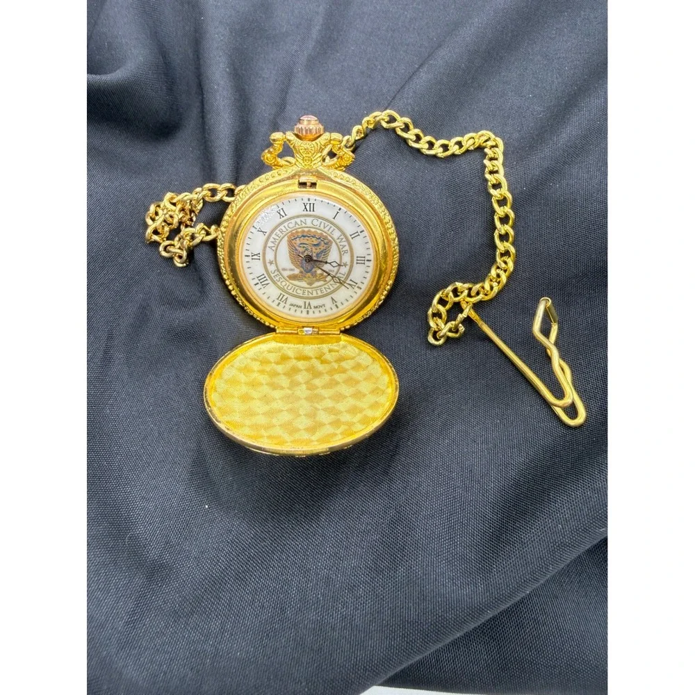 Vintage American Civil War Sesquicentennial Pocket Watch 150th Case Flag Gift